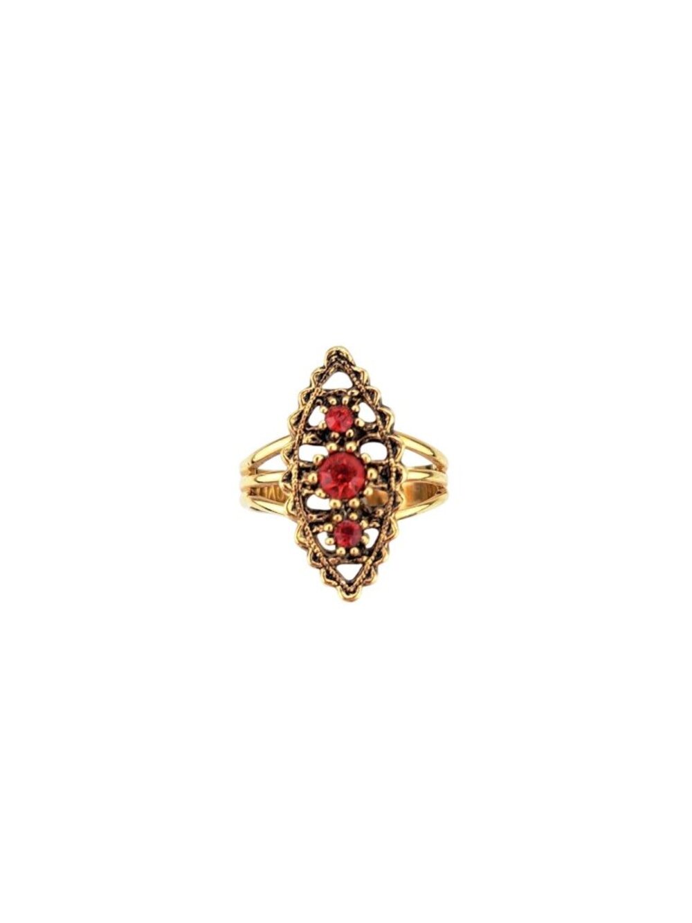 Vintage Sarah Coventry Gold-Tone Marquise Ring Red Rhinestone Adjustable Signed